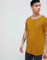 Thumbnail for your product : ASOS Design DESIGN relaxed longline t-shirt with raw scoop neck and curve hem in linen mix in green