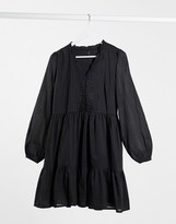 Thumbnail for your product : Y.A.S cotton smock dress with pintuck detail in black
