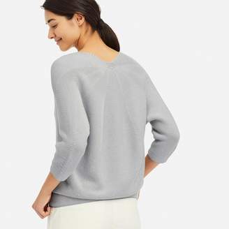 Uniqlo WOMEN 3D Cotton Cocoon V Neck 3/4 Sleeve Sweater