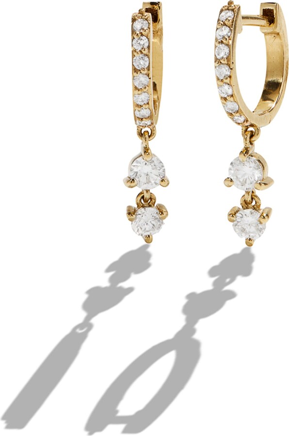 CARBON & HYDE Stardust Double Diamond Drop Yellow Gold Huggies