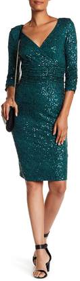 NUE by Shani 3/4 Sleeve Allover Sequin Dress