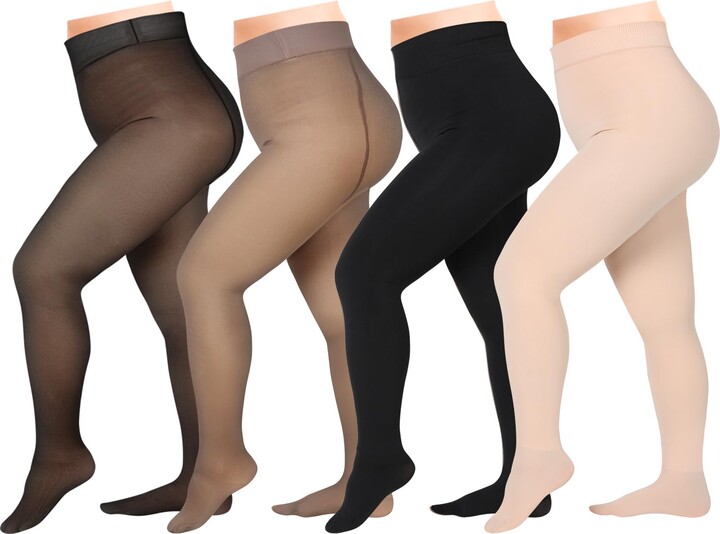 WAKUNA 2 Pairs Women's 100D Fleece Lined Tights Thermal NUDE Size