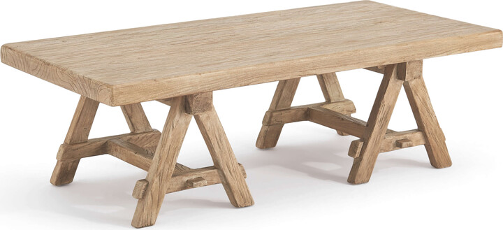 Eternity Modern EM Wabisabi Rustic Farmhouse Rectangular Reclaimed Wood Sawhorse Coffee Table / Reclaimed Wood Natural Almond