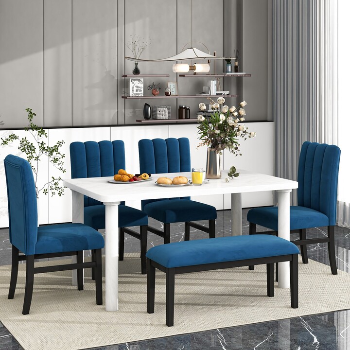 RASOO Elegant 6Piece Dining Table Set with Marble Veneer Table ShopStyle