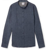 Thumbnail for your product : Brunello Cucinelli Grandad-Collar Linen Shirt - Men - Navy