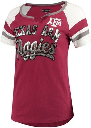 New Era Women's 5th & Ocean by Maroon Texas A&M Aggies Baby Jersey Split Scoop Neck Ringer T-Shirt