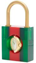 Thumbnail for your product : Gucci Constance Web-striped Plexiglas Padlock Watch - Womens - Green