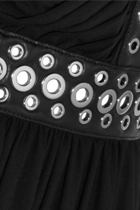 Alexander Wang Eyelet-embellished Leather-trimmed Stretch-crepe Gown - Black