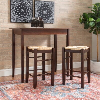 Linon Tavern Counter Height Dining Table and 2 Bar Stools