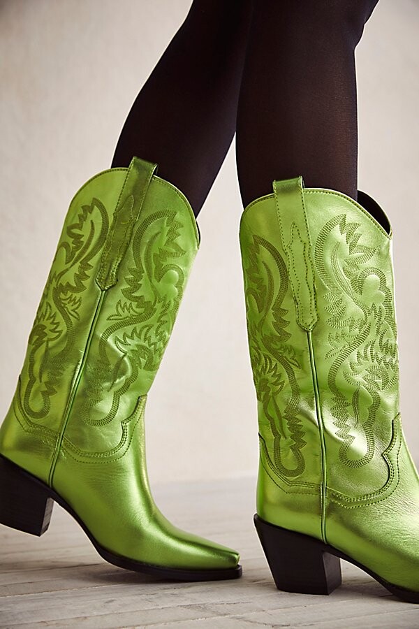 green metallic boots