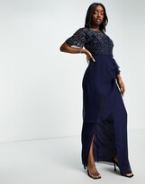 Thumbnail for your product : Virgos Lounge Ariann wrap front midaxi dress with embellishment in navy