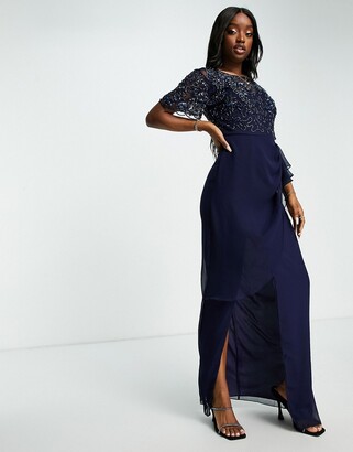 Virgos Lounge Ariann wrap front midaxi dress with embellishment in navy