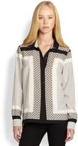 Thumbnail for your product : Patterson J. Kincaid PJK Bina Leather-Collared Scarf-Print Blouse