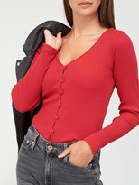 Thumbnail for your product : Very Long Sleeve Rib Button Front Top - Red