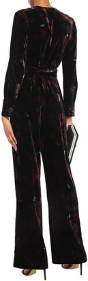 Diane von Furstenberg Addie Wrap-effect Floral-print Velvet Jumpsuit