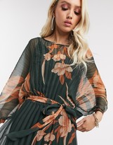 Thumbnail for your product : ASOS DESIGN blouson pleated maxi dress with self belt in floral print