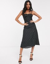 Thumbnail for your product : Fashion Union tie cami strap corset dress in allover gold dot