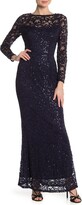 Thumbnail for your product : Marina Sequin Lace Long Sleeve Gown