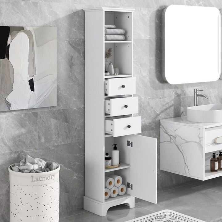 Homcom Bathroom Floor Organizer Free Standing Space Saving Narrow Storage  Cabinet Bath Toilet Paper Holder With Drawers White : Target