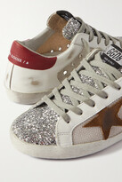 Thumbnail for your product : Golden Goose Superstar Glittered Distressed Leather, Suede And Canvas Sneakers - White
