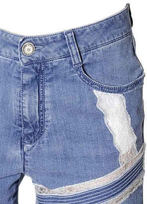 Ermanno Scervino Lace Intarsia Cotton Denim Shorts