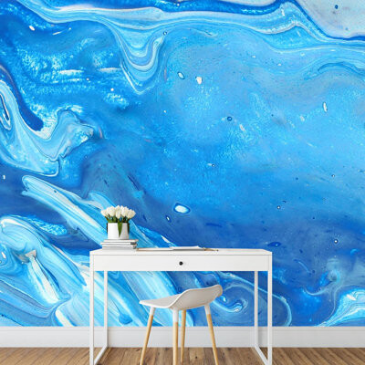 IDEA4WALL Blue Pastel Gemstone Wave Pattern Abstract Shapes Modern Art Panorama Multicolor Relax Calm