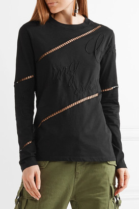 Opening Ceremony Cutout Embroidered Cotton-jersey Top - Black