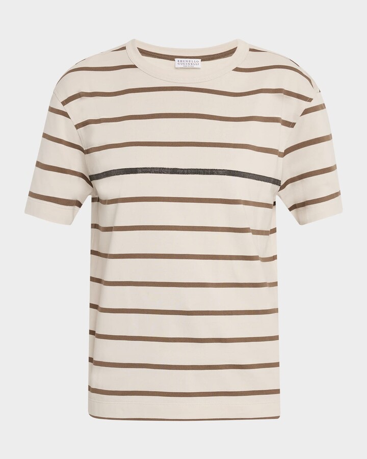 Brunello Cucinelli Monili Striped Short-Sleeve Cotton T-Shirt