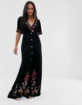 Thumbnail for your product : ASOS DESIGN textured button through maxi with embroidery