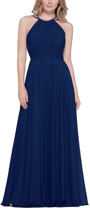 DELEND Womens Elegant Sleeveless Halter Neck Ruched Party Wedding Bridesmaid Dresses Evening Cocktail Prom Gown Summer Chiffon Maxi Dress 2021