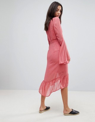 Vero Moda Tall dobby spot mini wrap dress with fluted sleeves