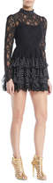 Thumbnail for your product : Valentino Camellia Lace Long-Sleeve Tiered Polka-Dot Mini Cocktail Dress
