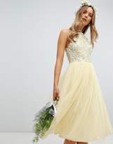 Thumbnail for your product : Maya halterneck delicate sequin detail tulle midi dress in lemon