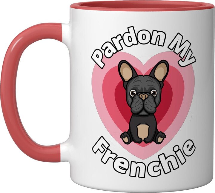 French Bull Dogs Gift Tshirt Tee Shirt T-Shirt Pup Pardon My Frenchie French Bull Dog Glasses Puppy Pooch Heart Ceramic Mug, Red/White