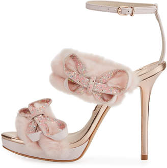 Sophia Webster Bella Faux-Fur Ankle-Wrap Sandal, Pink
