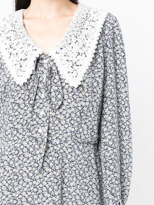 Rokh Floral-Print Lace Trim Dress