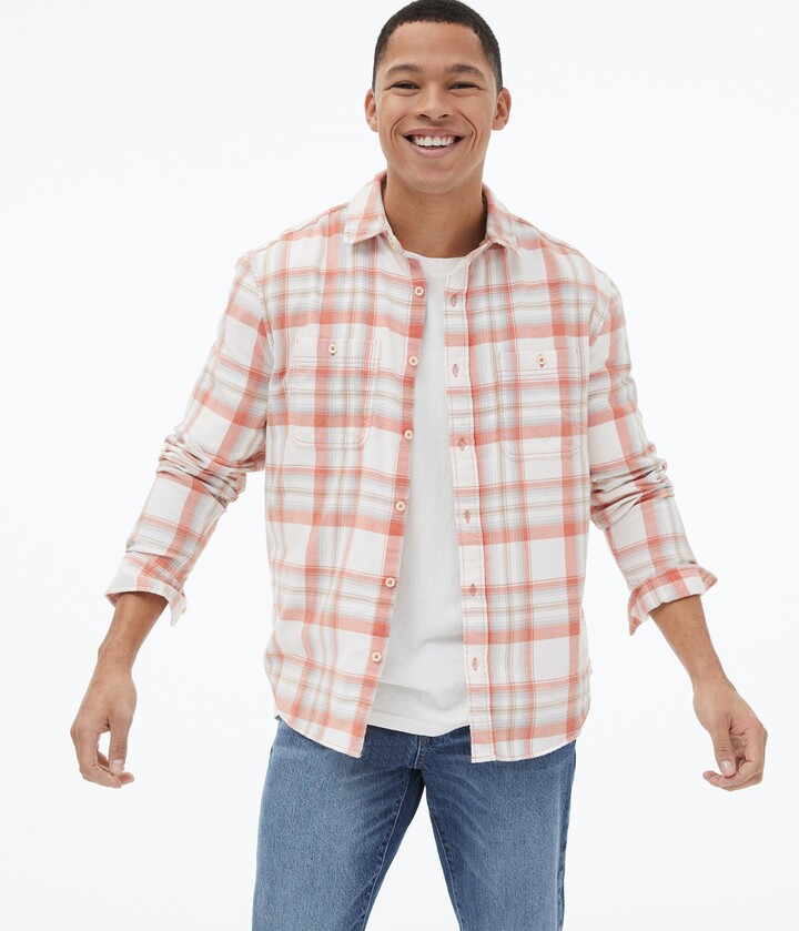 Pluszing Mens Plaid Button-Down Long Sleeve Pattern Top Shirt 