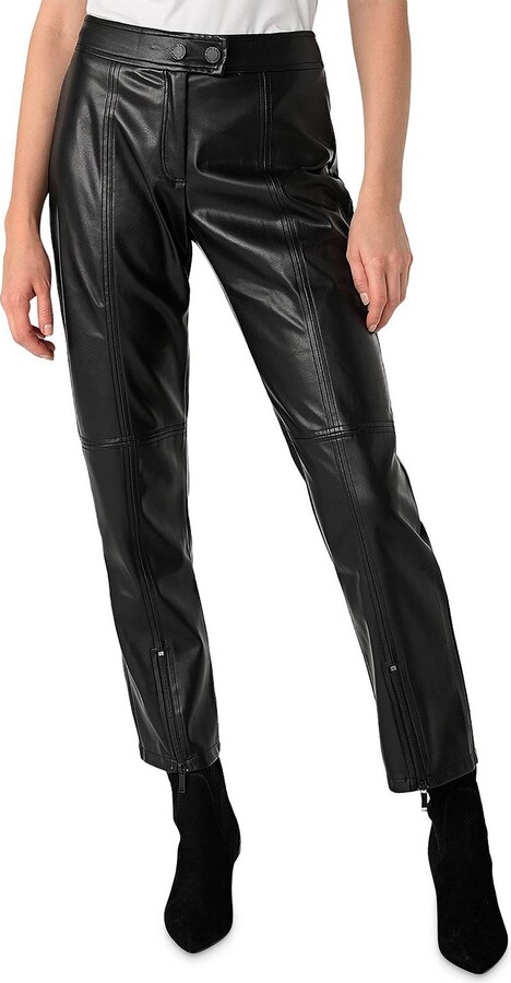 Buy MakeMeChic Women's PU High Waist Faux Leather Straight Leg Pants with  Pockets, Black, X-Small at
