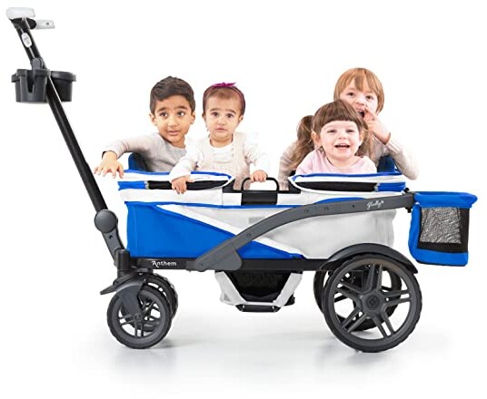 Gladly Family Anthem 4 Quad Wagon Stroller, All-Terrain Collapsible Wagon with Canopy for Kids, 4 Seater (Electric Silver)