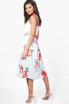 Thumbnail for your product : boohoo Aria Striped Floral Box Pleat Skater Skirt