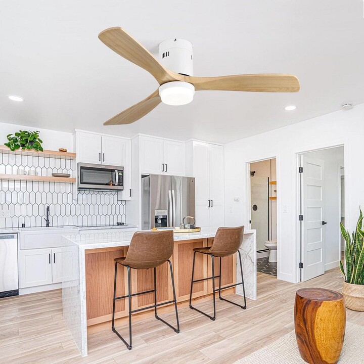 FEKZO 52 in. White Indoor Flush Mount Standard Ceiling Fan with Integrated LED and Remote Control
