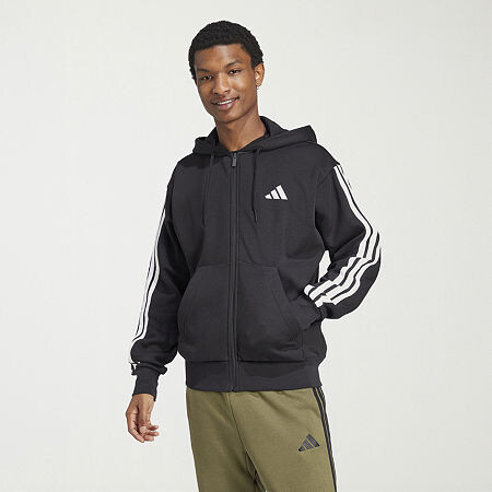 adidas 3 Stripe Full Zip Mens Hooded Long Sleeve Sweatshirt