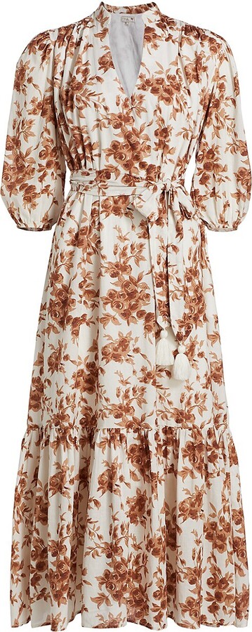 MILLE Ada Floral Notched Neck Belted Midi-Dress - ShopStyle Day Dresses