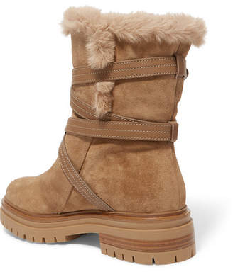 Gianvito Rossi Leather And Faux Fur-trimmed Suede Ankle Boots - Camel