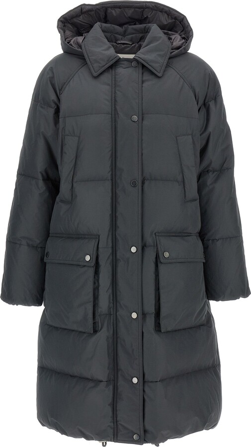 Shiny Zipper Pull Puffer Jackets Gray