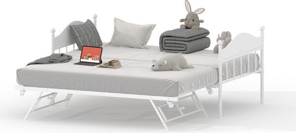 Fulvari TwinSizeDaybed,HeavyDutyMetalSofaBedFramewithHeadboards,SteelSlatsSupportWhite