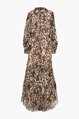 Rachel Zoe Leopard-print Chiffon Maxi Shirt Dress