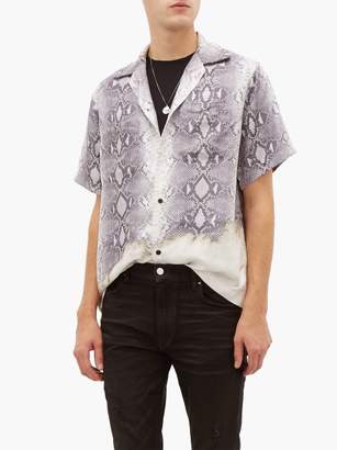 Amiri Python-print Silk Short-sleeved Shirt - Mens - Grey