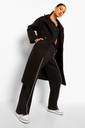 boohoo Double Breasted Belted Wool Look Coat