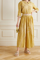 Thumbnail for your product : Emporio Sirenuse Emporio Sirenuse - Jane Pleated Embroidered Linen Skirt - Yellow